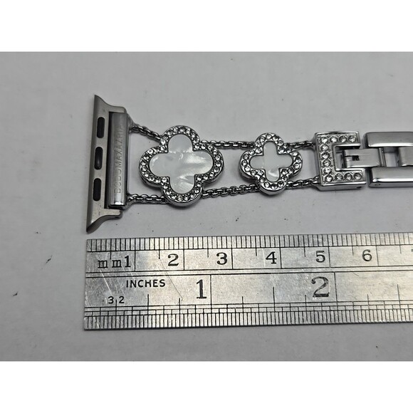BCBGMAXAZRIA Silver Clover Rhinestone Apple Watch Band 42 44 45 49 Adjustable - Picture 3 of 8